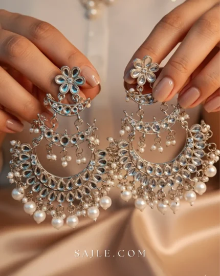 Majestic Silver Toned Kundan & Pearl Earring 1