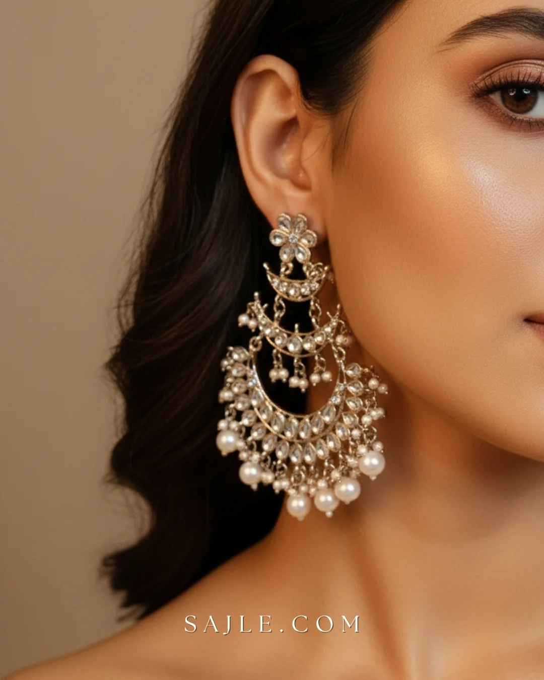 Majestic Silver Toned Kundan & Pearl Earring - Sajle.com