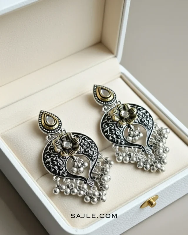 Traditional Kundan and Enamel Work Chandbali Style Dangler Earrings For Women 1